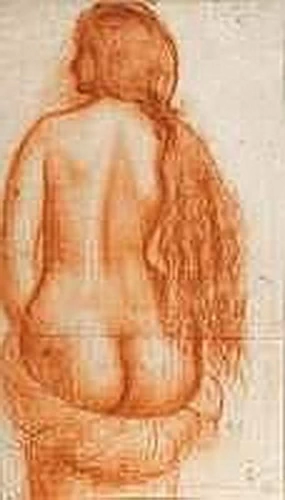 Nudo femminile con capelli lunghi, visto da dietro